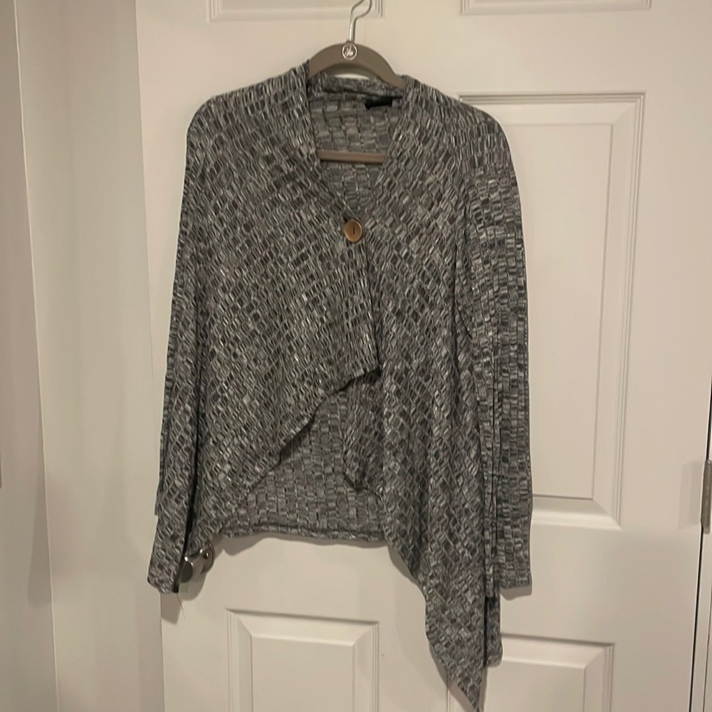 Bobeau Gray Waterfall Cardigan Small Open Front Cozy Lightweight Sweater